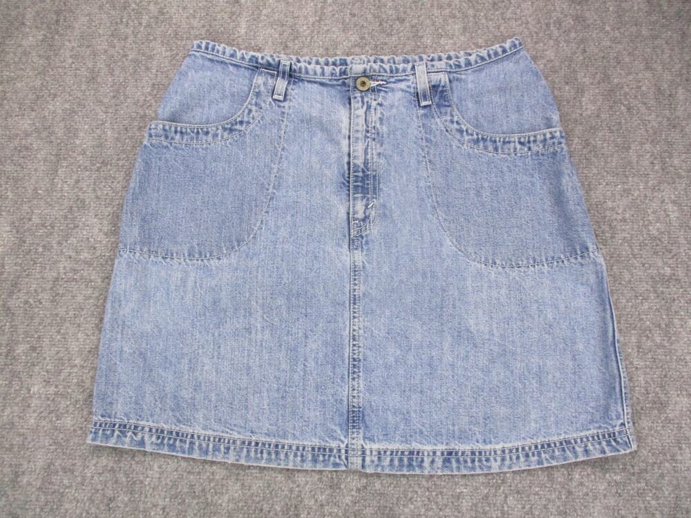 Levis Denim Skirt Womens 12 Light Wash Patch Pockets Zip Fly Vintage 90s Casual